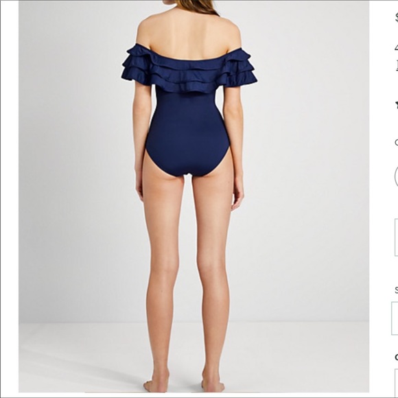 Kate Spade Palm Beach Ruffle Off The Shoulder One-Piece Swimsuit Hot Cherry - Picture 5 of 8